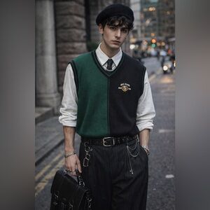 BDG Urban Outfitters Mens Sz L Colorblock Sweater Vest Y2K Prep Dark Academia